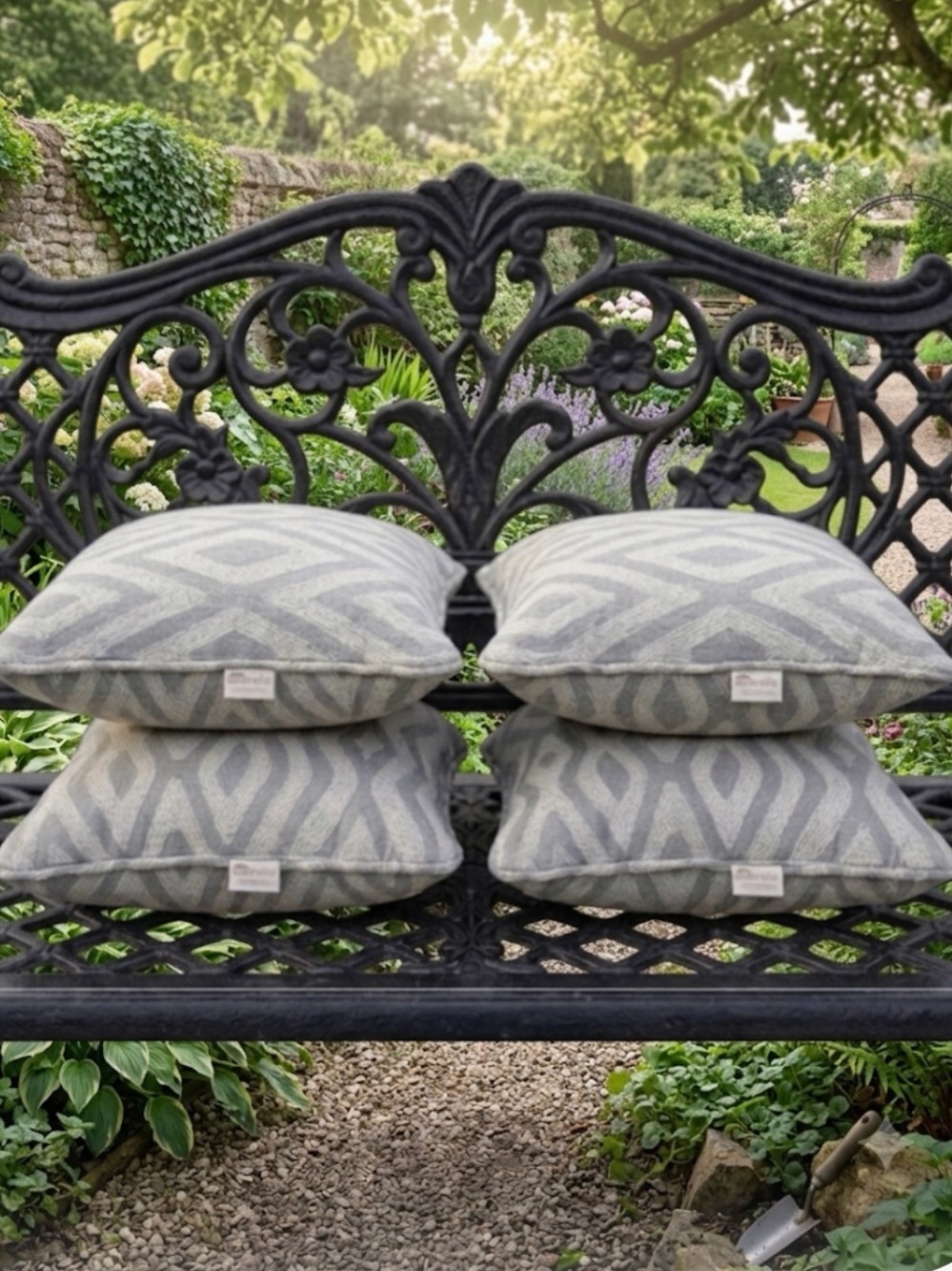 Sunbrella Gray & Cream Geometric Outdoor Throw Pillows (4)